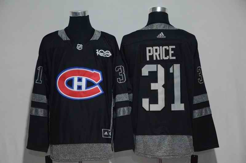 Montreal Canadiens #31 Carey Price Black Men's 1917-2017 100th  Anniversary   Stitched NHL Jersey