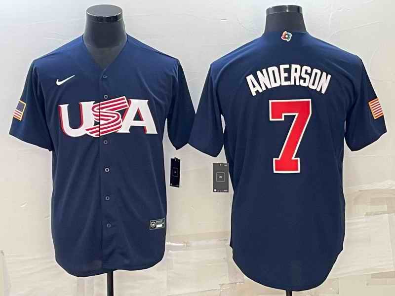 Men's USA Baseball #7 Tim Anderson 2023 Navy World Baseball Classic Stitched Jersey