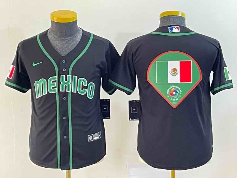 Women's Mexico Baseball 2023 Black Big Logo World Baseball Classic Stitched Jersey(Run Small)