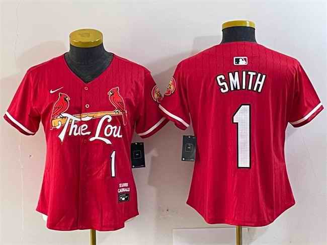 Women's St. Louis Cardinals #1 Ozzie Smith Red 2024 City Connect Limited Stitched Baseball Jersey(Run Small)