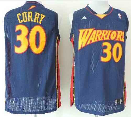 Warriors #30 Stephen Curry Navy Blue Throwback Stitched NBA Jersey