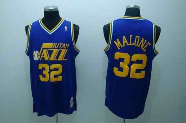 Mitchell and Ness Jazz #32 Karl Malone Stitched Blue Throwback NBA Jersey