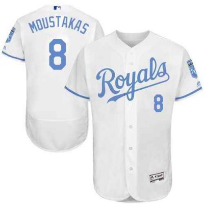 Royals #8 Mike Moustakas White Flexbase Authentic Collection 2016 Father's Day Stitched MLB Jersey