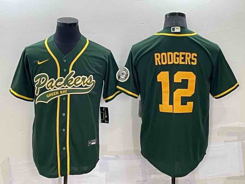 Men's Green Bay Packers #12 Aaron Rodgers Green Cool Base Stitched Baseball Jersey