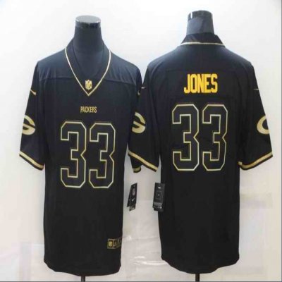 Men's Green Bay Packers #33 Aaron Jones 2020 Black Golden Limited Stitched Jersey