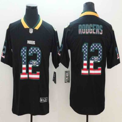 Men's Green Bay Packers #12 Aaron Rodgers Black 2018 USA Flag Color Rush Limited Fashion NFL Stitched Jersey