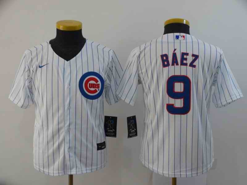 Youth Chicago Cubs White #9 Javier Baez 2020 Cool Base Stitched MLB Jersey