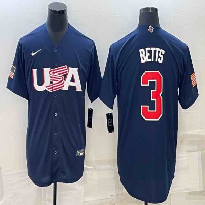 Men's USA Baseball #3 Mookie Betts 2023 Navy World Baseball Classic Stitched Jersey