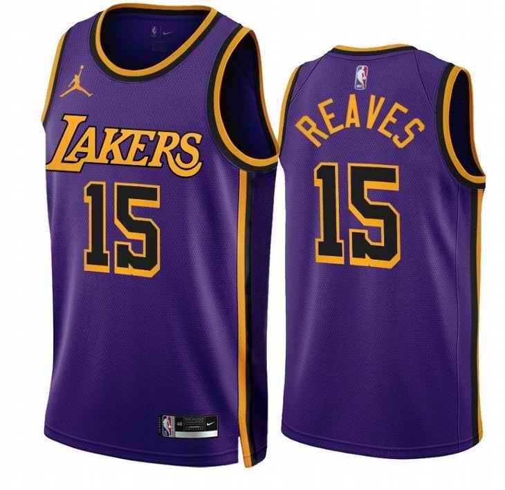 Men's Los Angeles Lakers #15 Austin Reaves Purple 2022/23 Statement Edition With NO.6 Patch Stitched Basketball Jersey