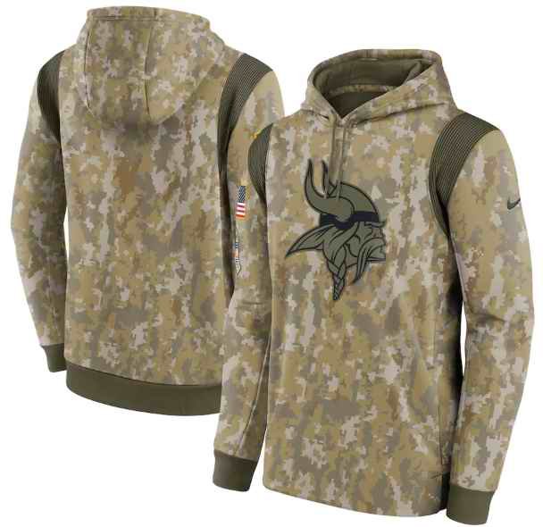 Men's Minnesota Vikings Camo 2021 Salute To Service Therma Performance Pullover Hoodie