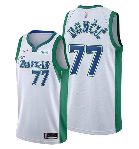 Men's Dallas Mavericks #77 Luka Doncic 75th Anniversary White City Edition Stitched Basketball Jersey