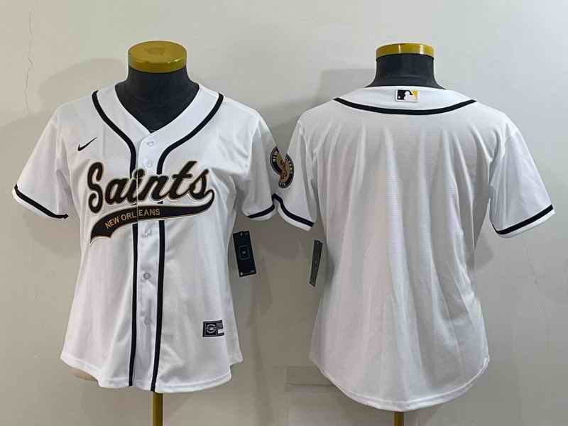 Youth New Orleans Saints Blank White With Patch Cool Base Stitched Baseball Jersey