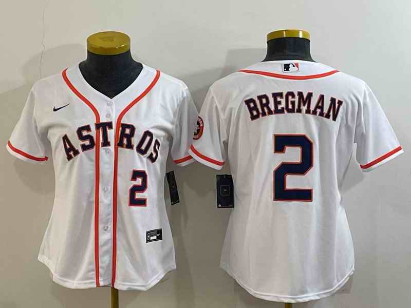 Women's Houston Astros #2 Alex Bregman White With Patch Cool Base Stitched Baseball Jersey(Run Small)