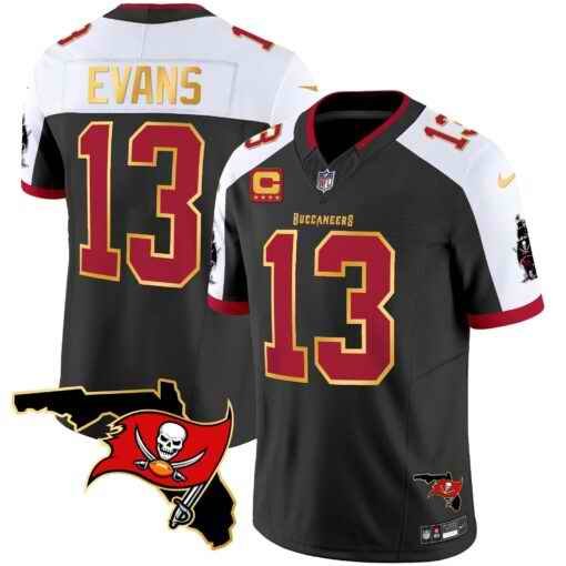 Men's Tampa Bay Buccaneers #13 Mike Evans Black/White F.U.S.E. With 4-star C Ptach And Florida Patch Gold Trim Vapor Stitched Jersey