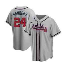 Men's Atlanta Braves #24 Deion Sanders Grey Cool Base Stitched Jersey