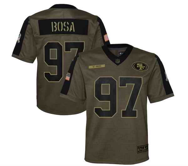 Youth San Francisco 49ers #97 Nick Bosa 2021 Olive Salute To Service Limited Stitched Jersey