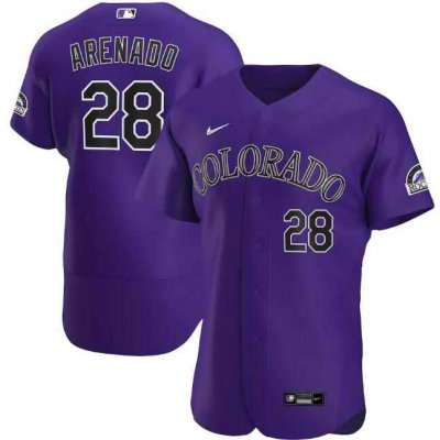 Men's Colorado Rockies #28 Nolan Arenado Purple Flex Base Stitched Jersey