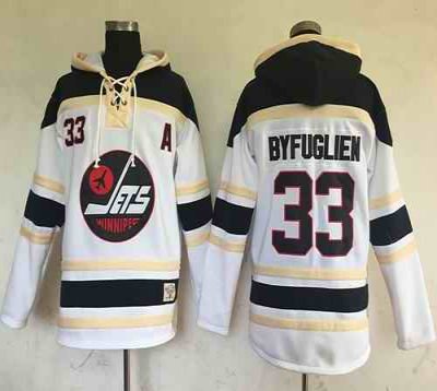 Jets #33 Dustin Byfuglien White Sawyer Hooded Sweatshirt Stitched NHL Jersey