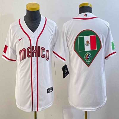 Youth Mexico Baseball 2023 White Big Logo World Baseball Classic Stitched Jersey