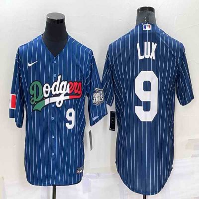 Men's Los Angeles Dodgers #9 Gavin Lux Navy Mexico World Series Cool Base Stitched Baseball Jersey