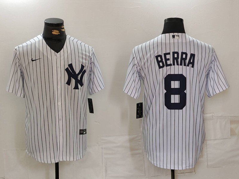 Men's New York Yankees #8 Yogi Berra White Cool Base Stitched Baseball Jersey