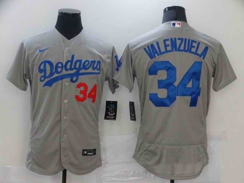 Men's Los Angeles Dodgers #34 Toro Valenzuela Grey Flex Base Sttiched Jersey