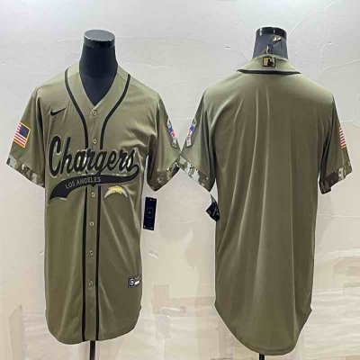 Men's Los Angeles Chargers Blank Olive Salute to Service Cool Base Stitched Baseball Jersey