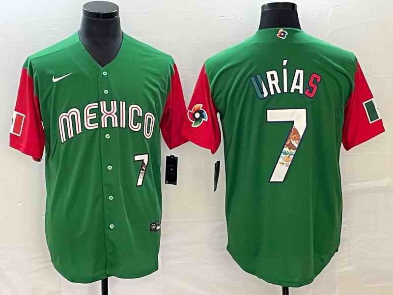 Men's Mexico Baseball #7 Julio Ur'as 2023 Green World Baseball Classic With Patch Stitched Jersey