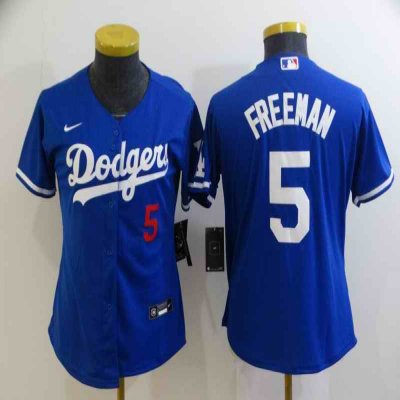 Women's Los Angeles Dodgers #5 Freddie Freeman Royal Cool Base Stitched Baseball Jersey(Run Small)