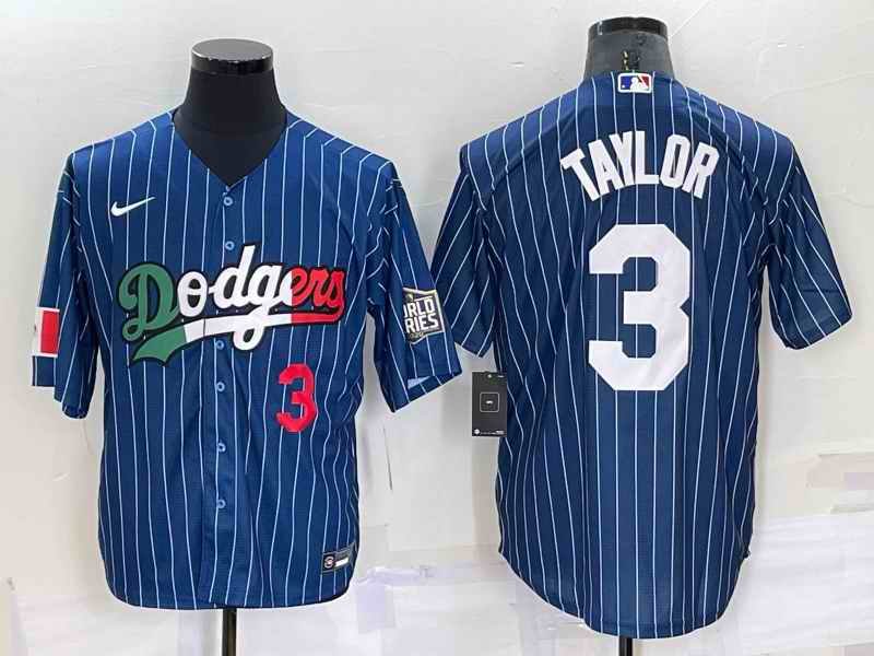 Men's Los Angeles Dodgers #3 Chris Taylor Navy Mexico World Series Cool Base Stitched Baseball Jersey