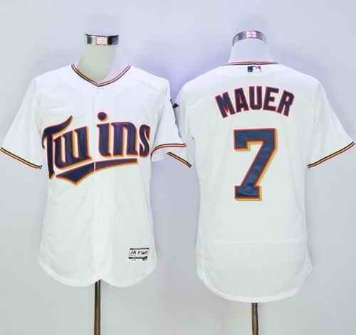 Twins #7 Joe Mauer White Flexbase Authentic Collection Stitched MLB Jersey