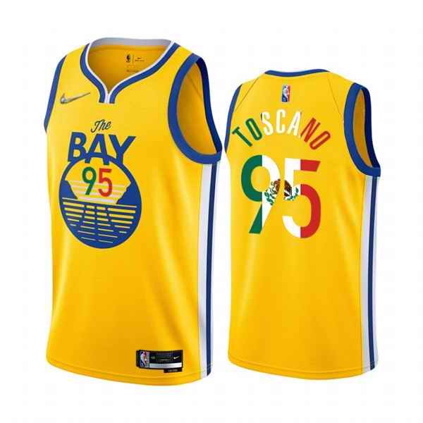 Men's Golden State Warriors #95 Juan Toscano-Anderson 2022 Gold Special Mexico Statement Edition Stitched Jersey