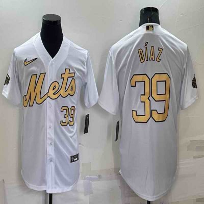 Men's New York Mets #39 Edwin D'az 2022 All-Star White Cool Base Stitched Baseball Jersey