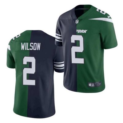 Men's New York Jets Customized Green/Navy Split Stitched Jersey