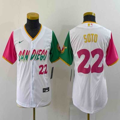 Youth San Diego Padres #22 Juan Soto 2022 White City Connect Stitched Baseball Jersey