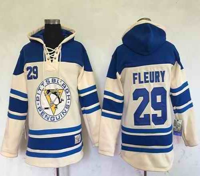 Penguins #29 Andre Fleury Cream Sawyer Hooded Sweatshirt Stitched NHL Jersey