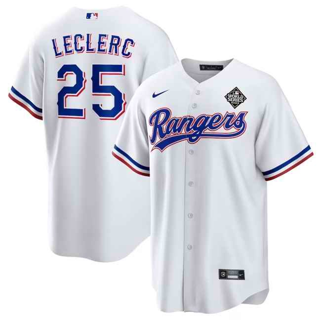 Men's Texas Rangers #25 Jos' Leclerc White 2023 World Series Stitched Baseball  Jersey