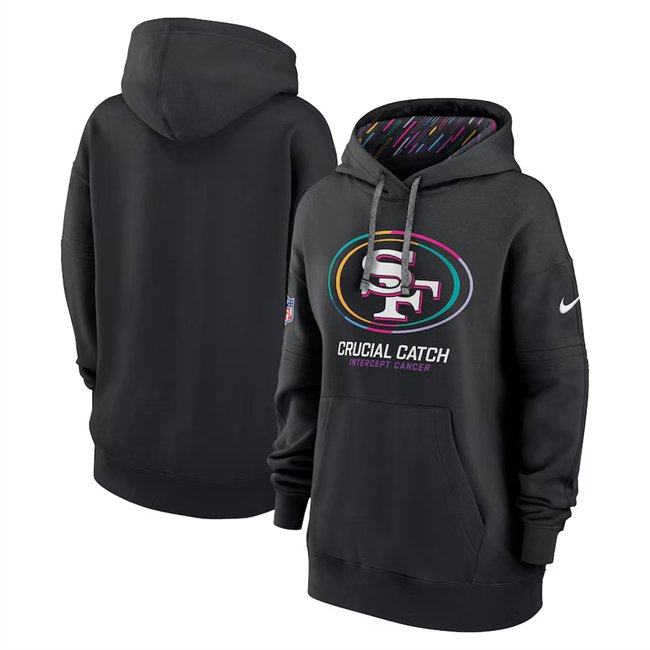 Women's San Francisco 49ers Black 2024 Crucial Catch Club Pullover Hoodie(Run Small)