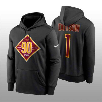 Men's Washington Commanders #1 Jahan Dotson Black 90th Anniversary Performance Pullover Hoodie