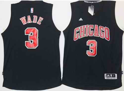 Bulls #3 Dwyane Wade Black Fashion Stitched NBA Jersey