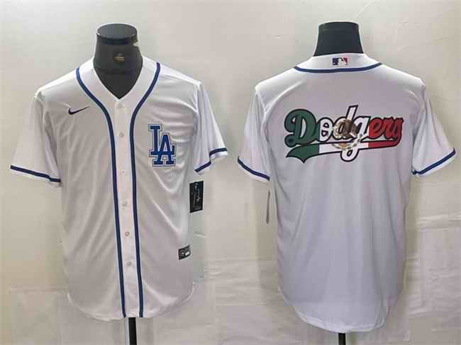 Men's Los Angeles Dodgers Team Big Logo White Cool Base Stitched Baseball Jersey