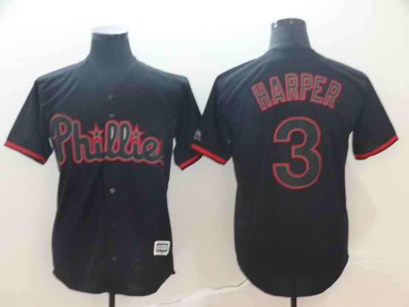 Men's Philadelphia Phillies #3 Bryce Harper Black Shadow Cool Base Stitched MLB Jersey