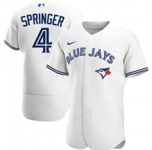 Men's Toronto Blue Jays #4 George Springer 2020 White Flex Base Stitched Jersey