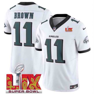 Men's Philadelphia Eagles #11 A.J. Brown White 2025 Super Bowl LIX Patch New F.U.S.E. Vapor Untouchable Limited Stitched Football Jersey