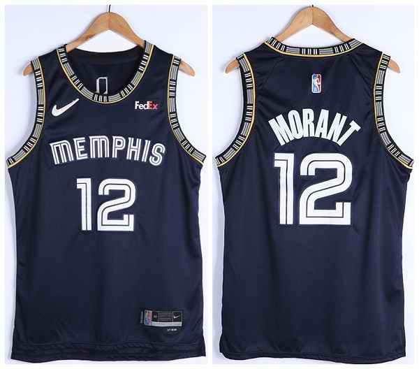 Men's Memphis Grizzlies #12 Ja Morant 75th Anniversary 2021 Navy Swingman Stitched Jersey