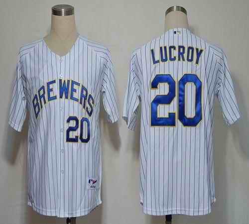 Brewers #20 Jonathan Lucroy White (blue strip) Stitched MLB Jersey