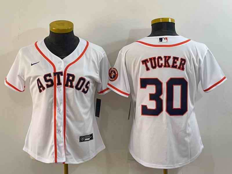 Women's Houston Astros #30 Kyle Tucker White With Patch Cool Base Stitched Baseball Jersey(Run Small)