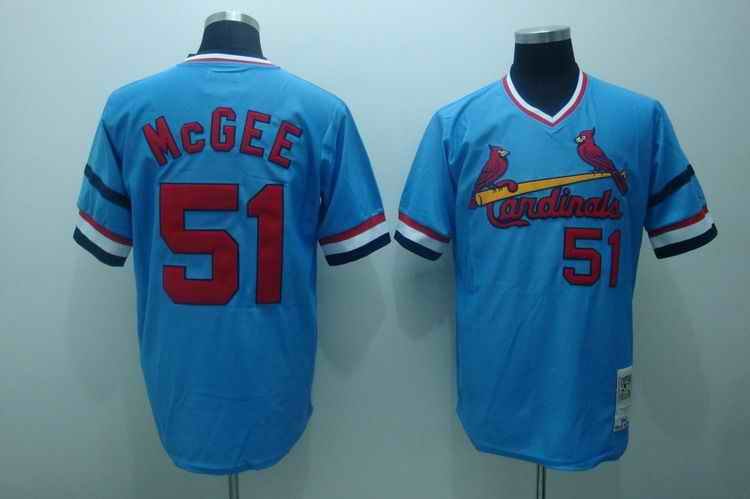 Mitchell and Ness Cardinals #51 Willie McGee Stitched Blue Throwback MLB Jersey