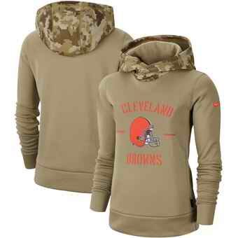 Women's Cleveland Browns Khaki 2019 Salute to Service Therma Pullover Hoodie(Run Small)