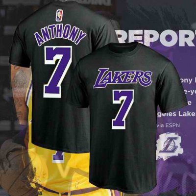 Men's Los Angeles Lakers #7 Carmelo Anthony Black/Purple Basketball T-Shirt